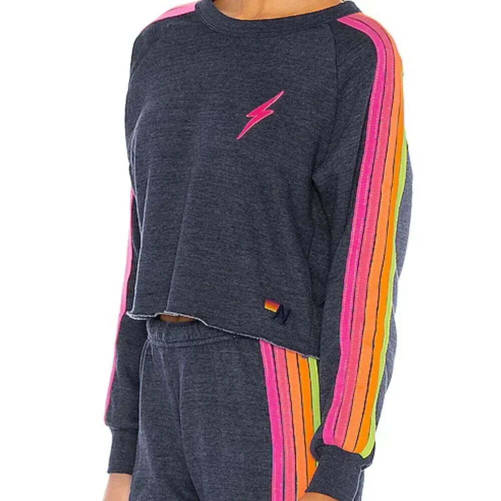 Aviator Nation Bolt Cropped Sweatshirt Sz XL Surfer Loungewear Streetwear Cozy - Picture 3 of 9